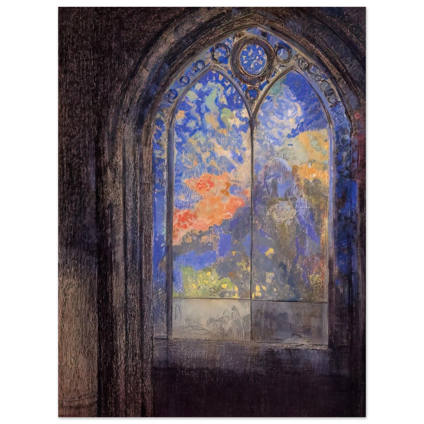 Odilon Redon - STAINED GLASS WINDOW THE MYSTERIOUS GARDEN  75x100 cm / 30x40inches Fine Art Poster