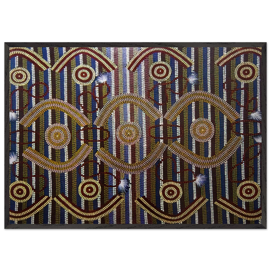 Anmatyerre Ceremonial Designs Associated with the Rockhole Site Intankangu - 1982 - Clifford Possum Tjapaltjarri 70x100 cm / 28x40 inches Framed Art Print – Black Wooden Frame