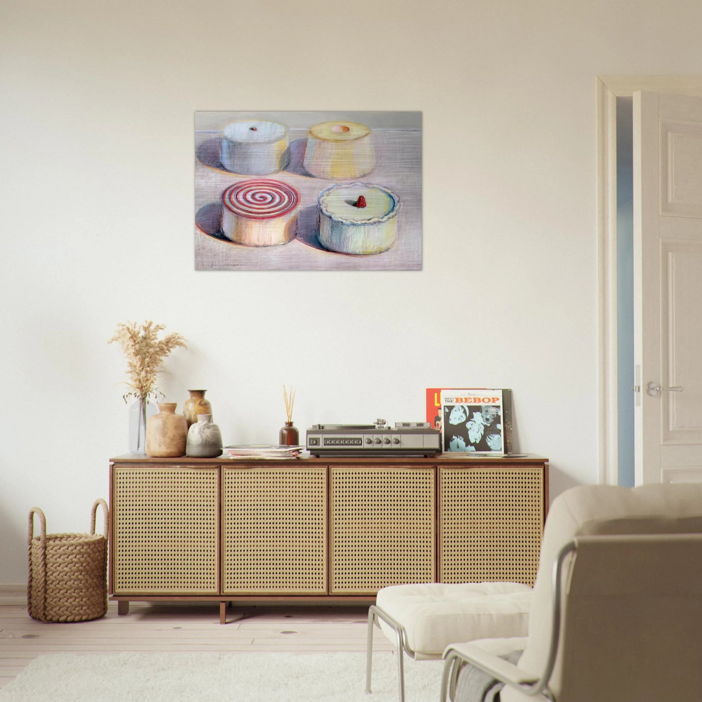 Four Cakes - 1996 - Wayne Thiebaud Brushed Aluminum Print - 70x100 cm / 28x40 inches | Wayne Thiebaud Aluminum Print | Wayne Thiebaud Prints