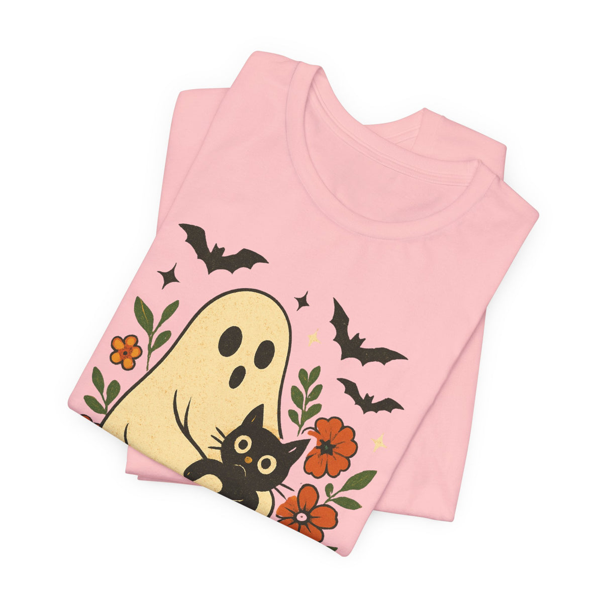 Fantôme effrayant tenant un chat noir Floral psychédélique Halloween