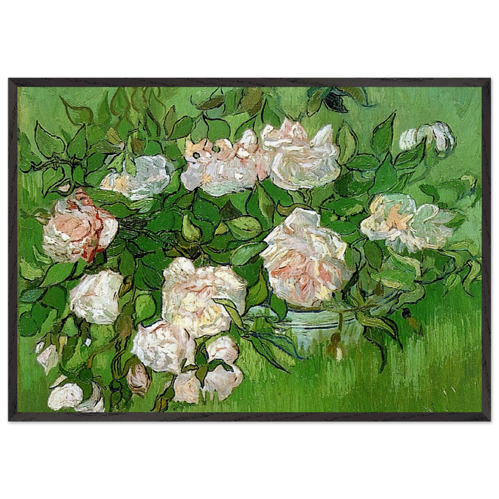 Still Life - Pink Roses - Vincent van Gogh 70x100 cm / 28x40 inches Framed Art Print – Black Wooden Frame