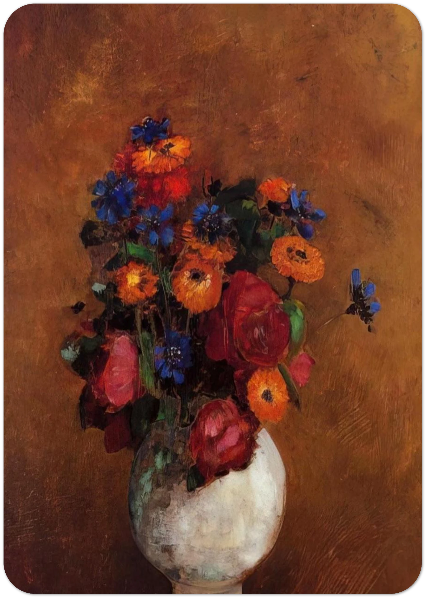 BOUQUET OF FLOWERS IN A WHITE VASE By Odilon Redon Pack of 10 Post Cards | Odilon Redon Post Cards | A6 (10.5 x 14.8 cm) - 4.1 x 5.8 inches