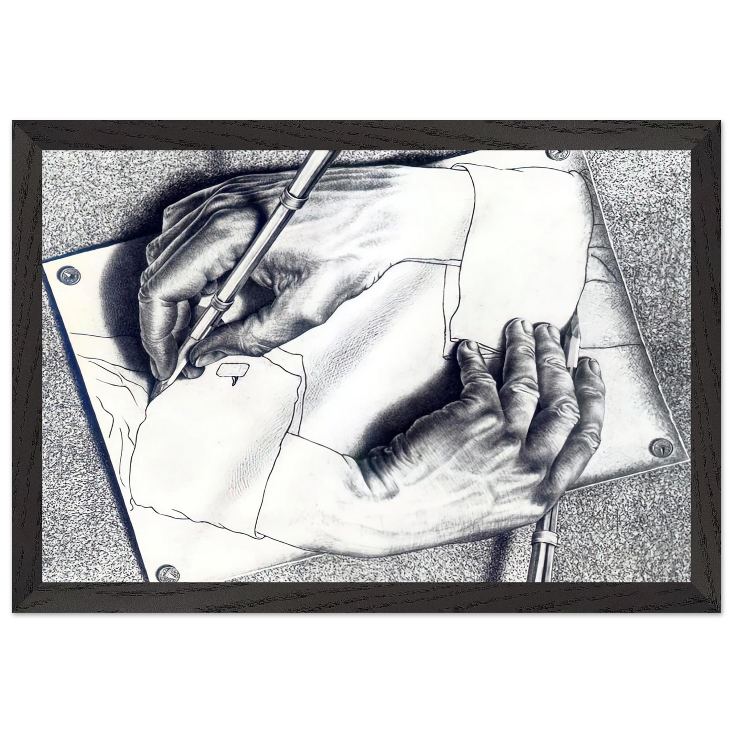 MC Escher - DRAWING HANDS Wall Art - 21x29.7 cm / 8x12" - Premium Wooden Framed Poster With Fine Art Paper-canvas - White frame