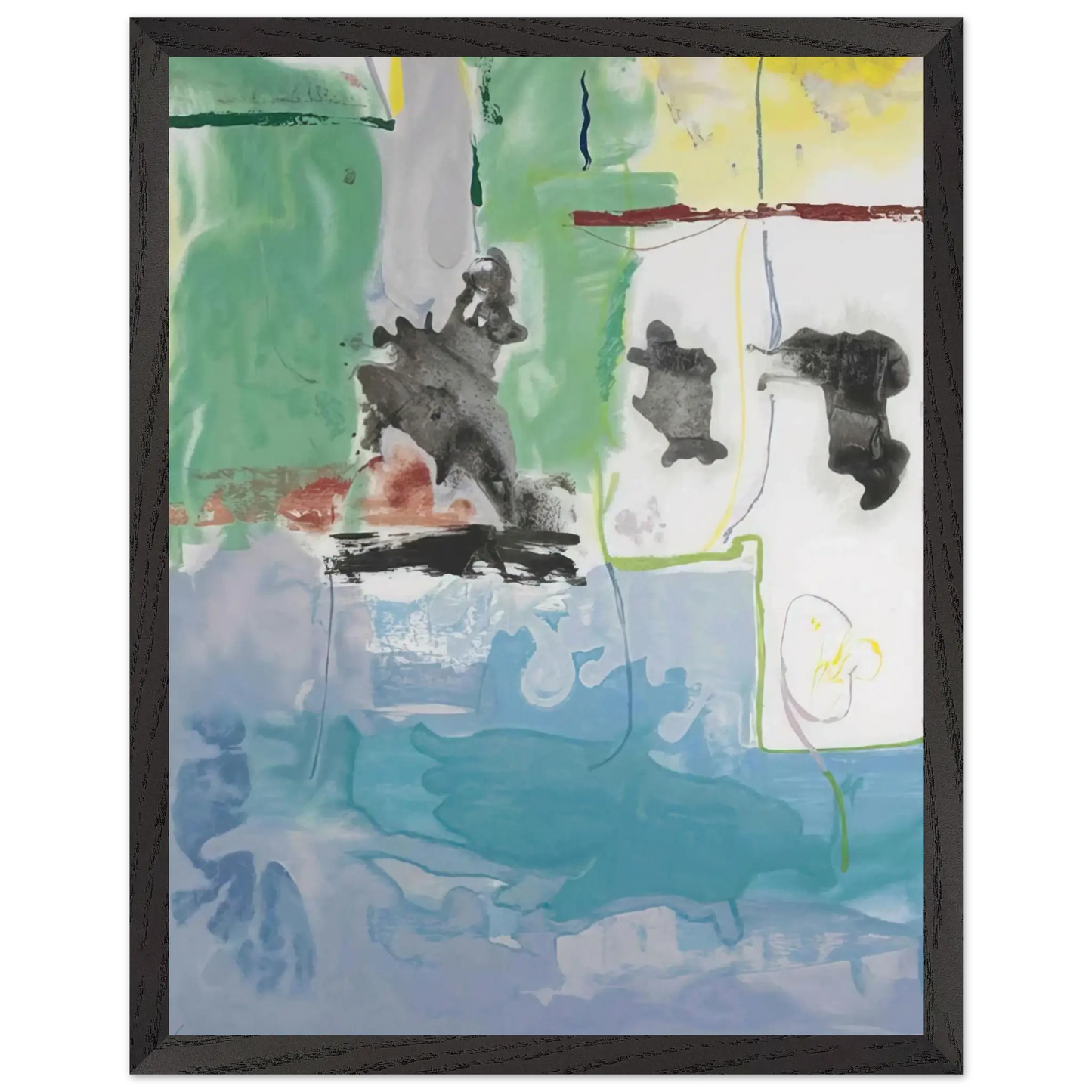 Helen Frankenthaler - West Wind - 1997 Wall art - 28x43  cm / XL (11x17 Inches) - Premium Wooden Framed Poster With Fine Art Paper - Black frame