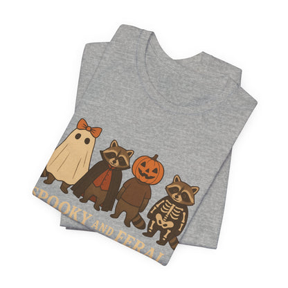 T-shirt "Raton laveur effrayant", T-shirt Halloween drôle à motifs, T-shirt vintage automne mignon, T-shirt tendance femme pour Halloween, T-shirt "Raton laveur sauvage"