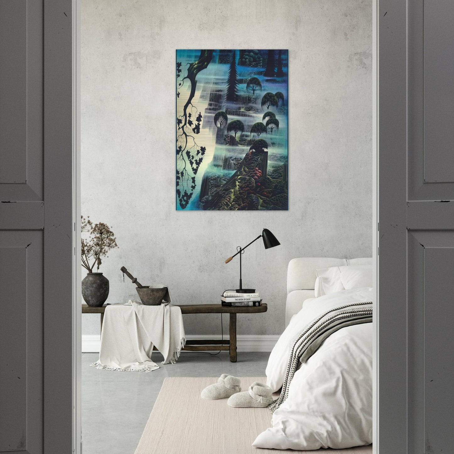 Surf Wind and Fog - Eyvind Earle Brushed Aluminum Print - 70x100 cm / 28x40 inches | Eyvind Earle Aluminum Print | Eyvind Earle Prints