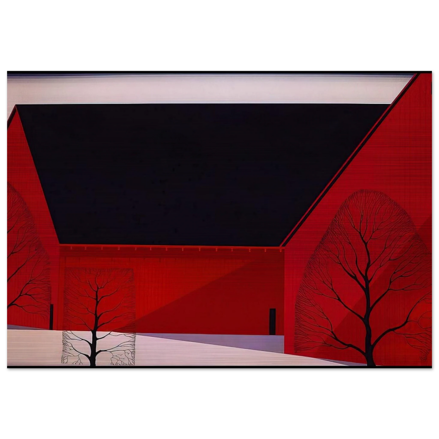 Western Barns - Eyvind Earle Brushed Aluminum Print - 70x100 cm / 28x40 inches | Eyvind Earle Aluminum Print | Eyvind Earle Prints