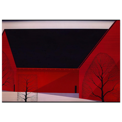 Western Barns - Eyvind Earle Brushed Aluminum Print - 70x100 cm / 28x40 inches | Eyvind Earle Aluminum Print | Eyvind Earle Prints