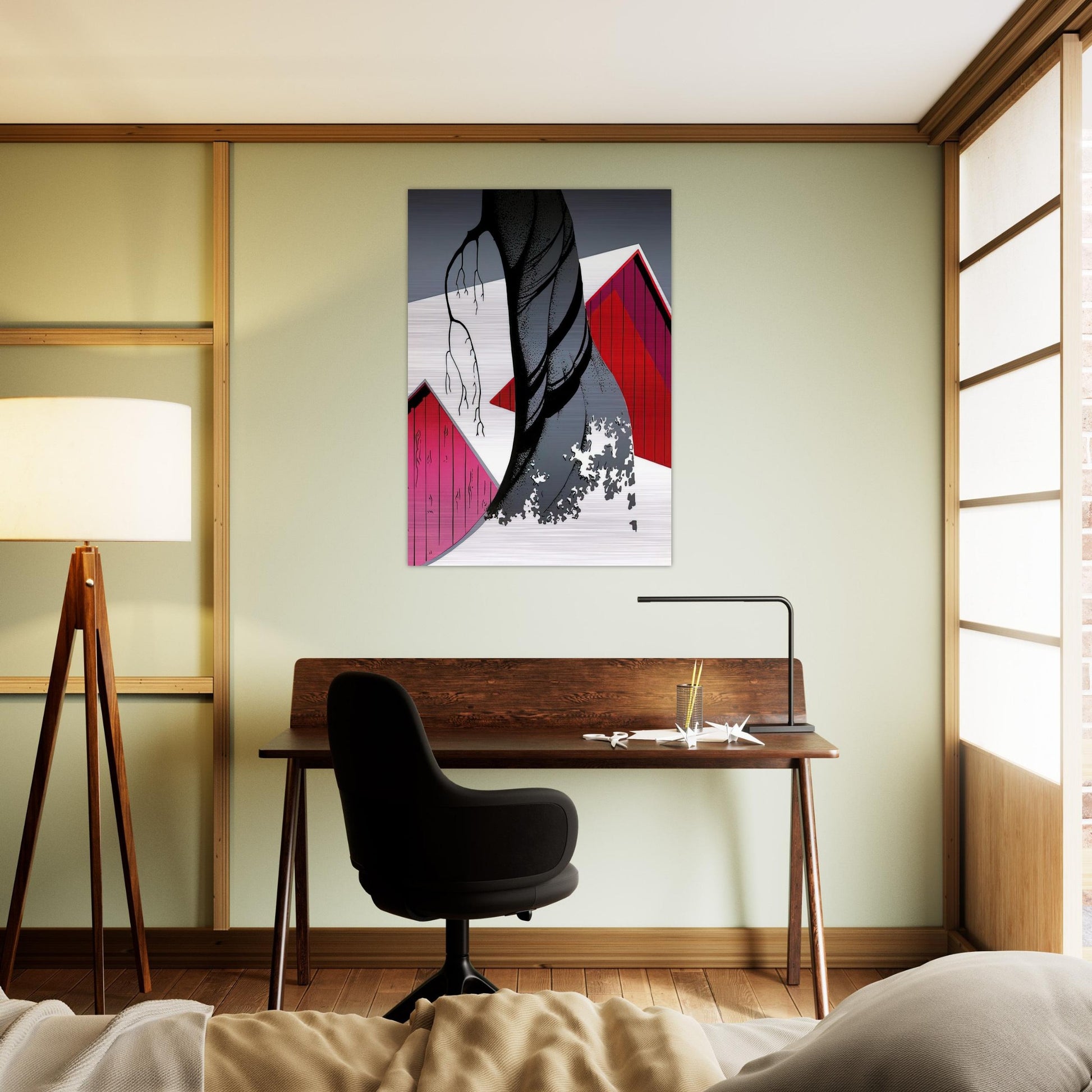 Red Barn and Grey Sky - Eyvind Earle Brushed Aluminum Print - 70x100 cm / 28x40 inches | Eyvind Earle Aluminum Print | Eyvind Earle Prints
