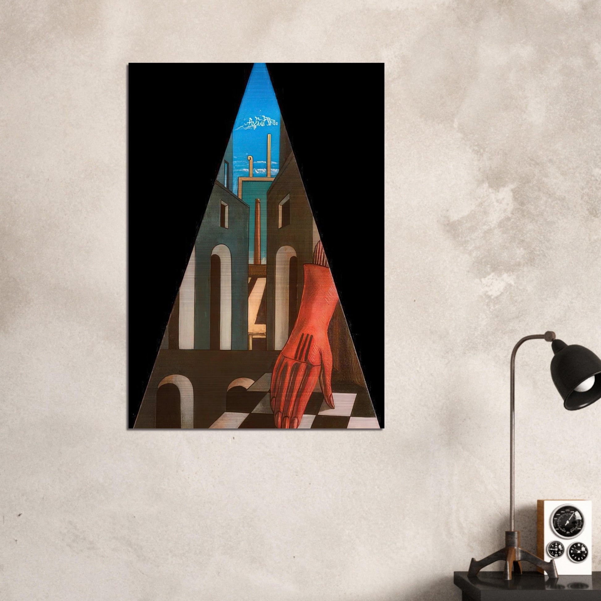 METAPHYSICAL TRIANGLE 1958 - Giorgio de Chirico Brushed Aluminum Print - 70x100 cm / 28x40 inches | Giorgio de Chirico Aluminum Print | Giorgio de Chirico Prints