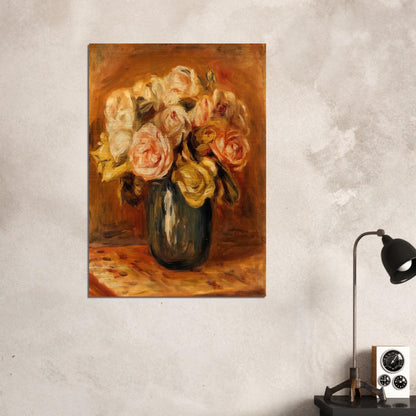 Roses in a Blue Vase - Pierre-Auguste Renoir Brushed Aluminum Print - 70x100 cm / 28x40 inches | Pierre-Auguste Renoir Aluminum Print | Pierre-Auguste Renoir Prints