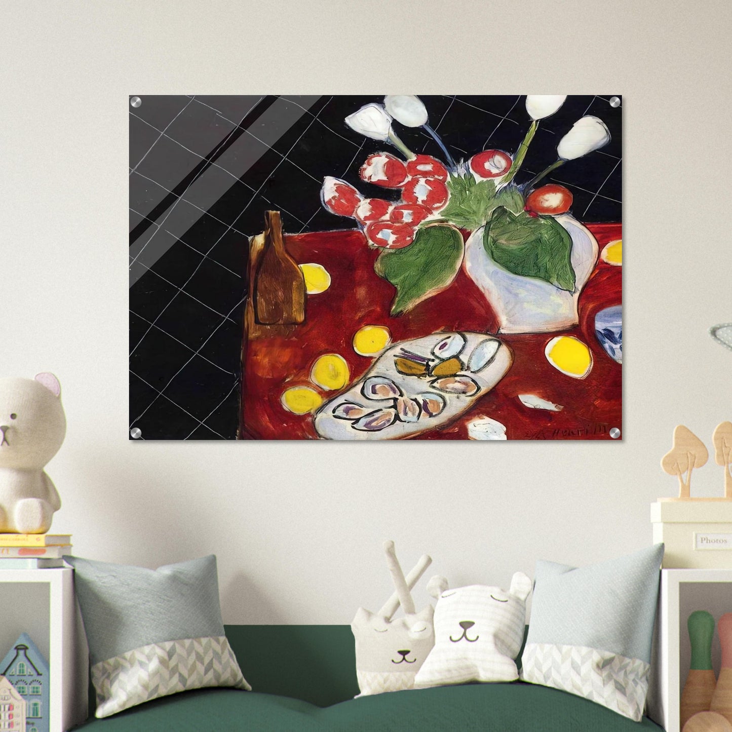 TULIPS AND OYSTERS ON A BLACK BACKGROUND 1943 - Henri Matisse Acrylic Print - 70x100 cm / 28x40″ inches | Henri Matisse Wall Art | Henri Matisse Prints