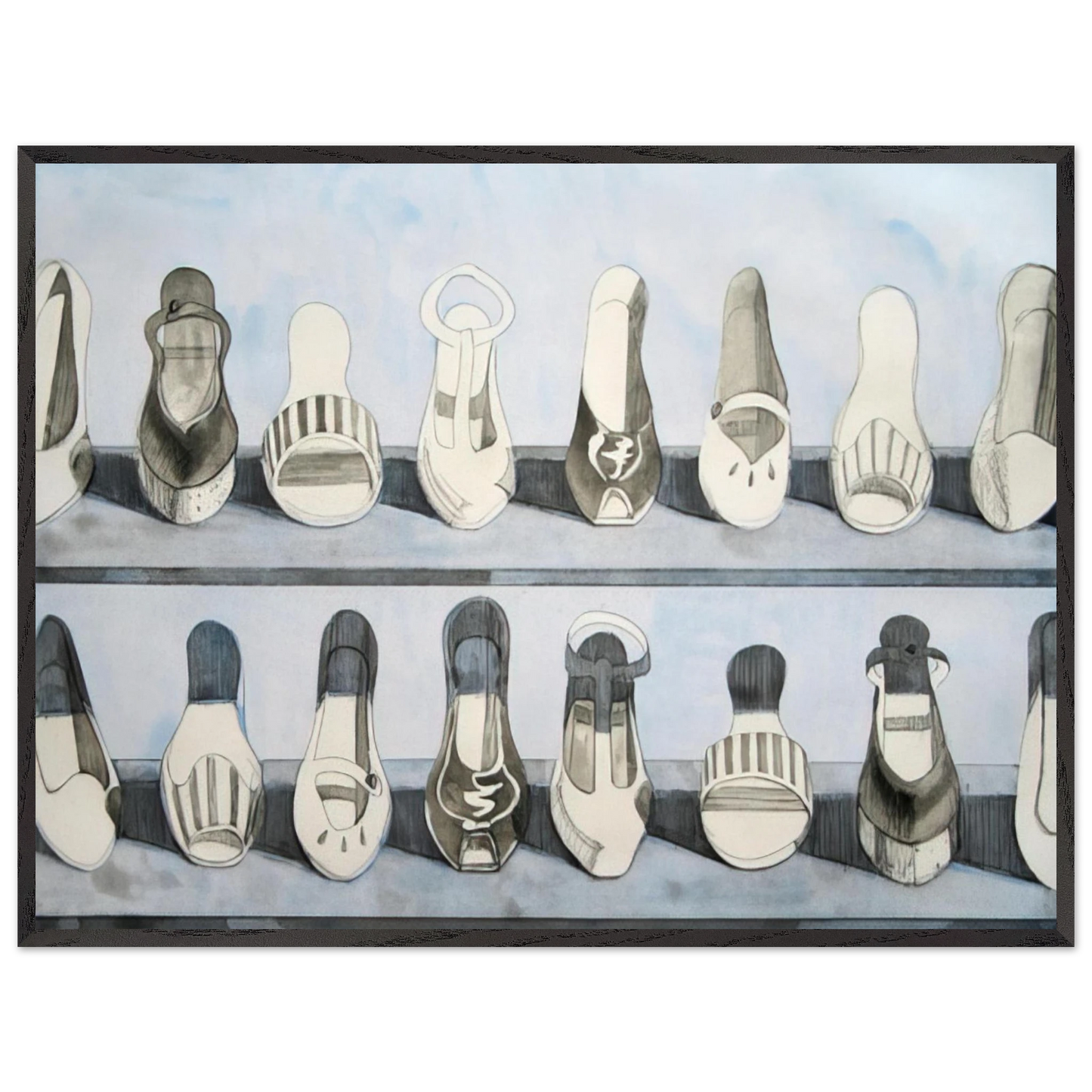 Wayne Thiebaud - Shoe Rows - 1975 Wall Art - 30x40 cm / 12x16 inches - Premium Wooden Framed Poster With Fine Art Paper - Wood frame
