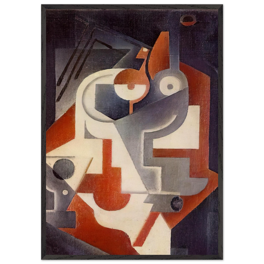 NEWSPAPER GLASS AND PEAR 1917 - Juan Gris 70x100 cm / 28x40 inches Framed Art Print – Black Wooden Frame