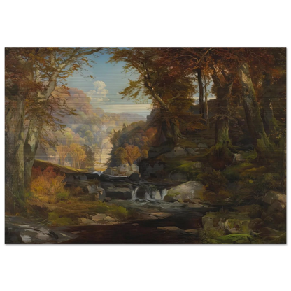 A Scene on the Tohickon Creek Autumn - Thomas Moran Brushed Aluminum Print - 70x100 cm / 28x40 inches | Thomas Moran Aluminum Print | Thomas Moran Prints