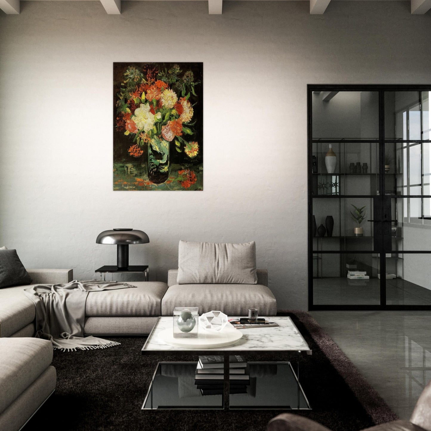 Vase with Carnations - Vincent van Gogh Brushed Aluminum Print - 70x100 cm / 28x40 inches | Vincent van Gogh Aluminum Print | Vincent van Gogh Prints
