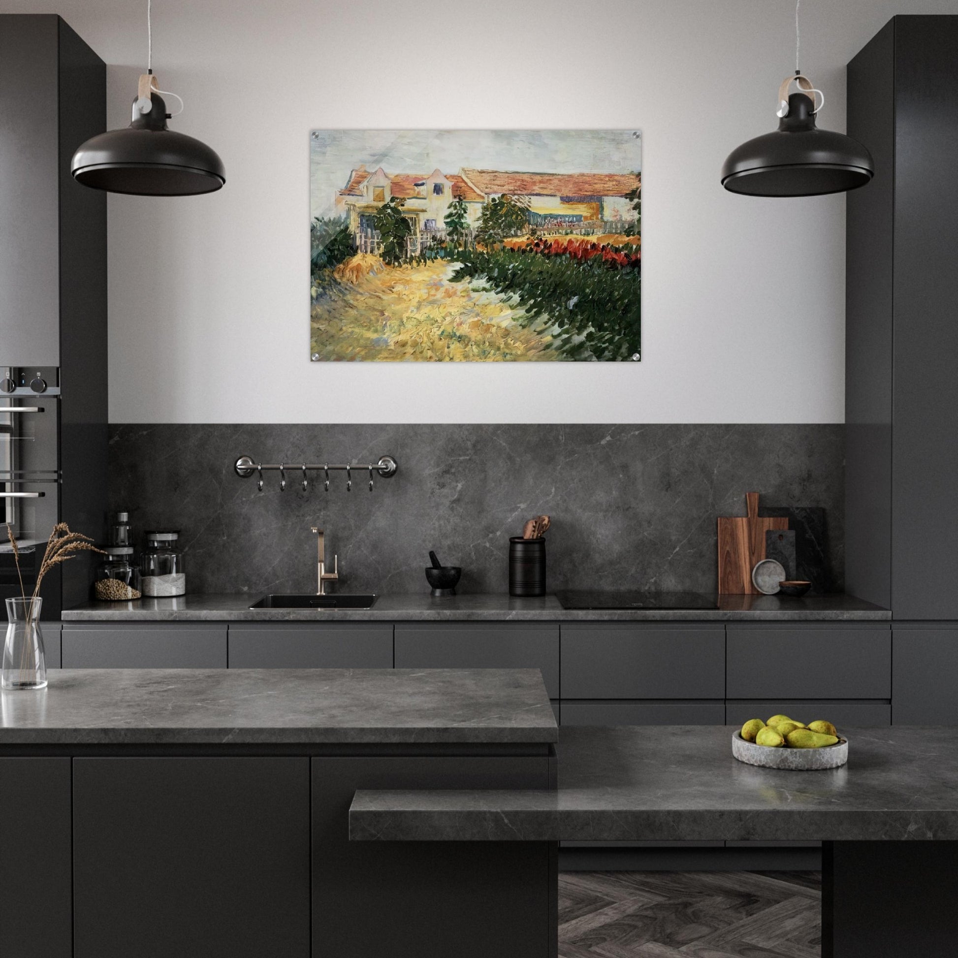 House with sunflowers - Vincent van Gogh Acrylic Print - 70x100 cm / 28x40″ inches