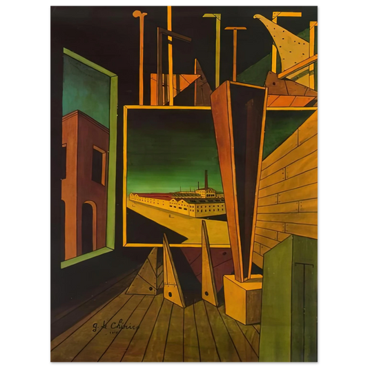 Giorgio de Chirico - GEOMETRIC COMPOSITION WITH FACTORY LANDSCAPE 1917  75x100 cm / 30x40inches Fine Art Poster