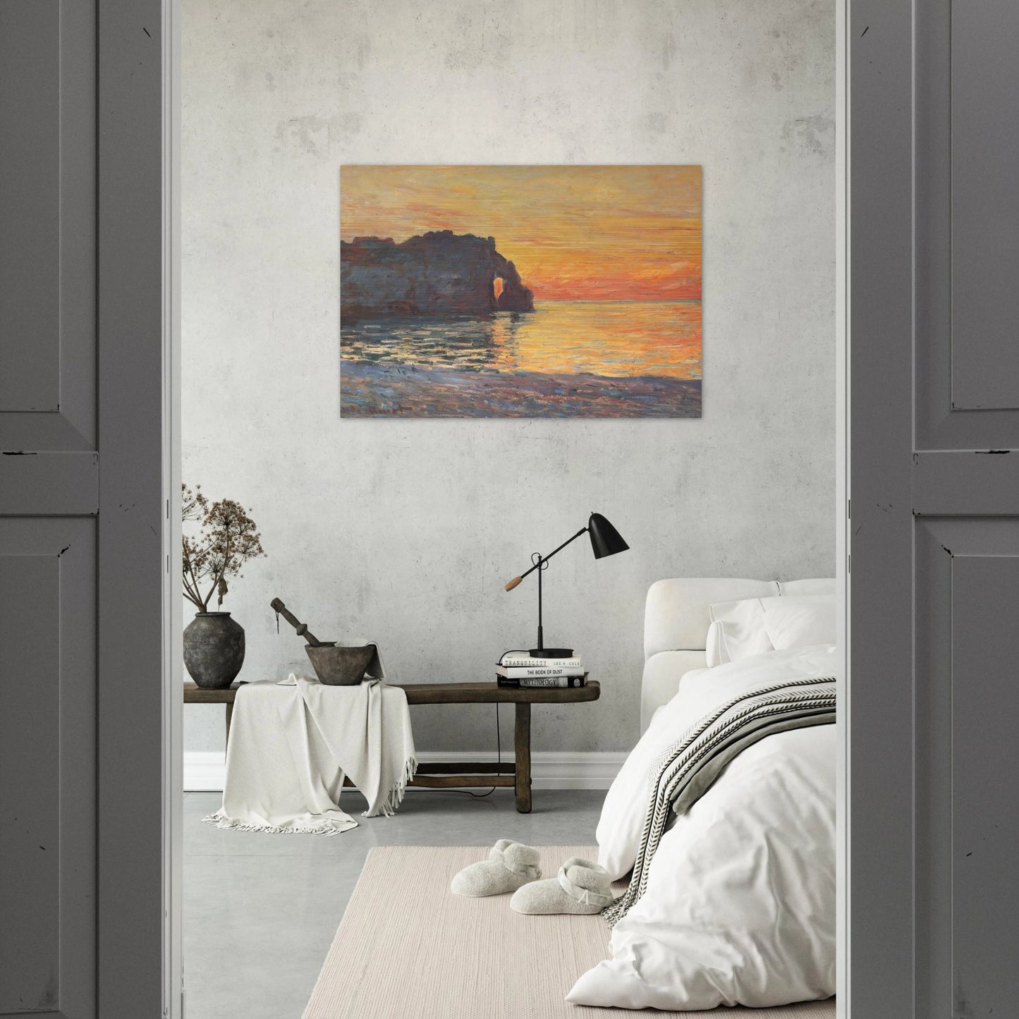 Etretat, Cliff of d`Aval, Sunset - claude monet Brushed Aluminum Print - 70x100 cm / 28x40 inches | claude monet Aluminum Print | claude monet Prints