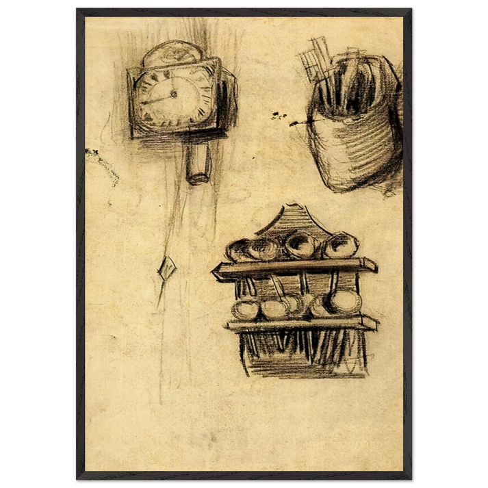 Clock Clog with Cutlery and a Spoon Rack - Vincent van Gogh 70x100 cm / 28x40 inches Framed Art Print – Black Wooden Frame