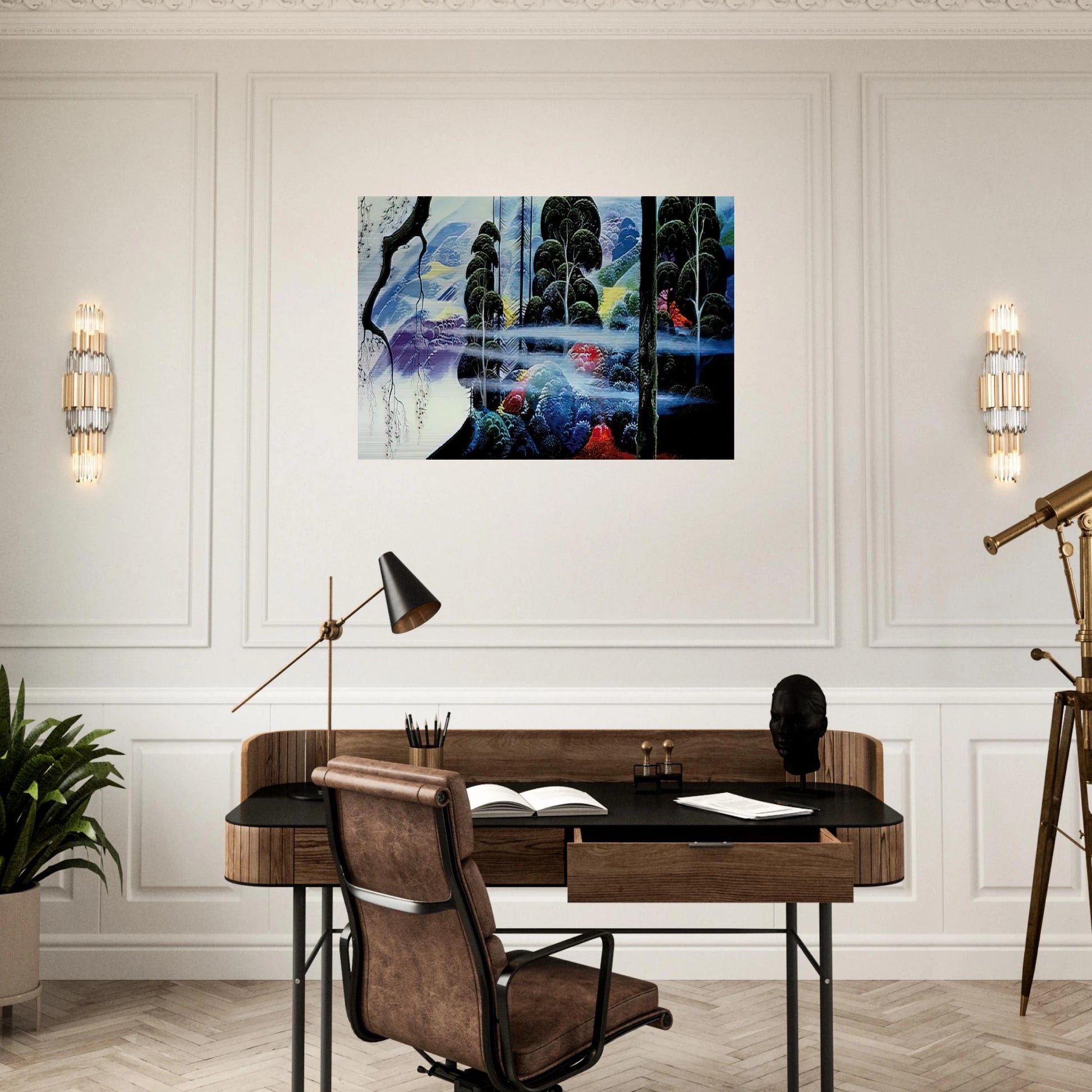 Along the Coast - Eyvind Earle Brushed Aluminum Print - 70x100 cm / 28x40 inches | Eyvind Earle Aluminum Print | Eyvind Earle Prints