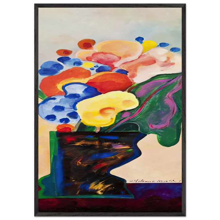 Vase With Flowers - 1990 - Aldemir Martins 70x100 cm / 28x40 inches Framed Art Print – Black Wooden Frame