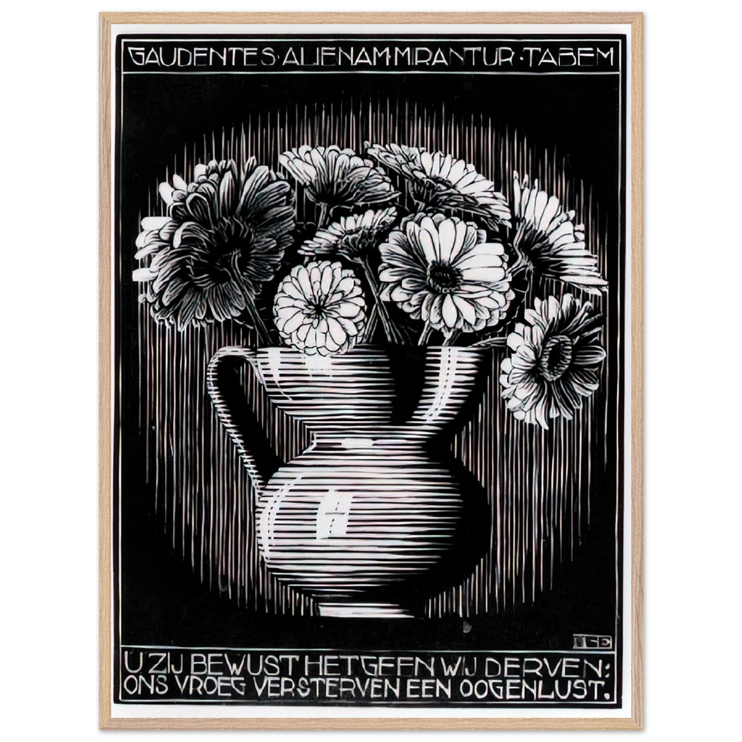 MC Escher - EMBLEMATA VASE Wall Art - 30x40 cm / 12x16 inches - Premium Wooden Framed Poster With Fine Art Paper-canvas - Wood frame