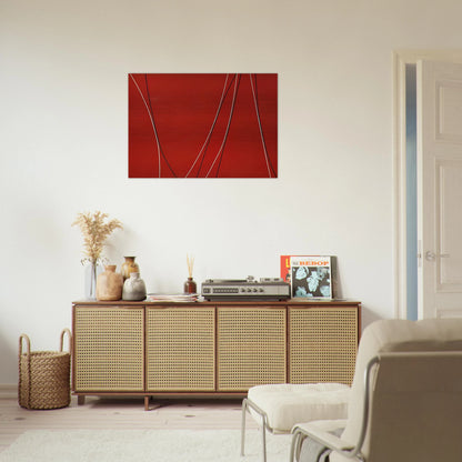 Untitled Black and White Lines on Red Background - 1965 - Lorser Feitelson Brushed Aluminum Print - 70x100 cm / 28x40 inches | Lorser Feitelson Aluminum Print | Lorser Feitelson Prints