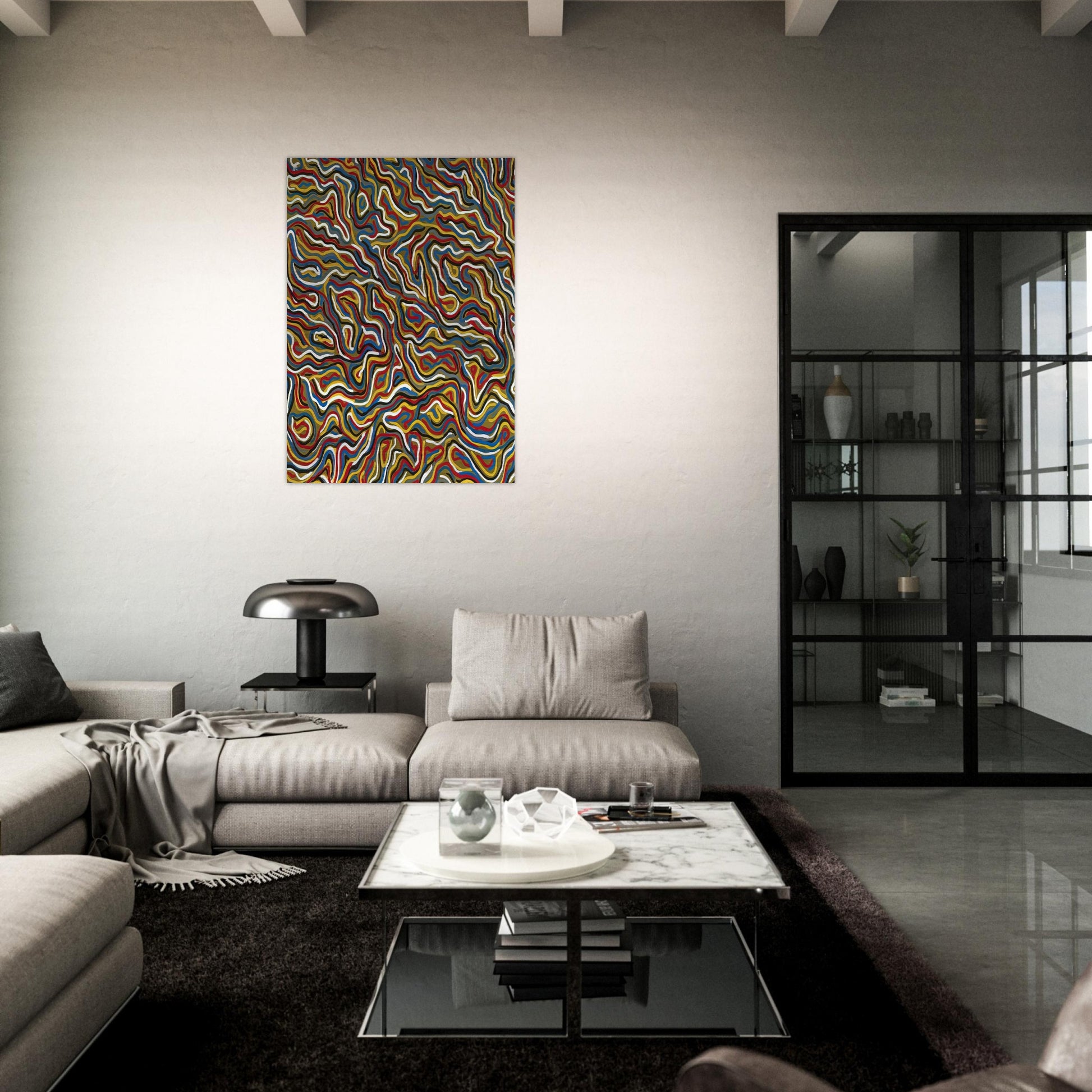 Squiggly Brushstrokes Olive - Sol LeWitt Brushed Aluminum Print - 70x100 cm / 28x40 inches | Sol LeWitt Aluminum Print | Sol LeWitt Prints