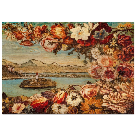 ISLAND AND FLOWER GARLAND - Giorgio de Chirico Brushed Aluminum Print - 70x100 cm / 28x40 inches | Giorgio de Chirico Aluminum Print | Giorgio de Chirico Prints