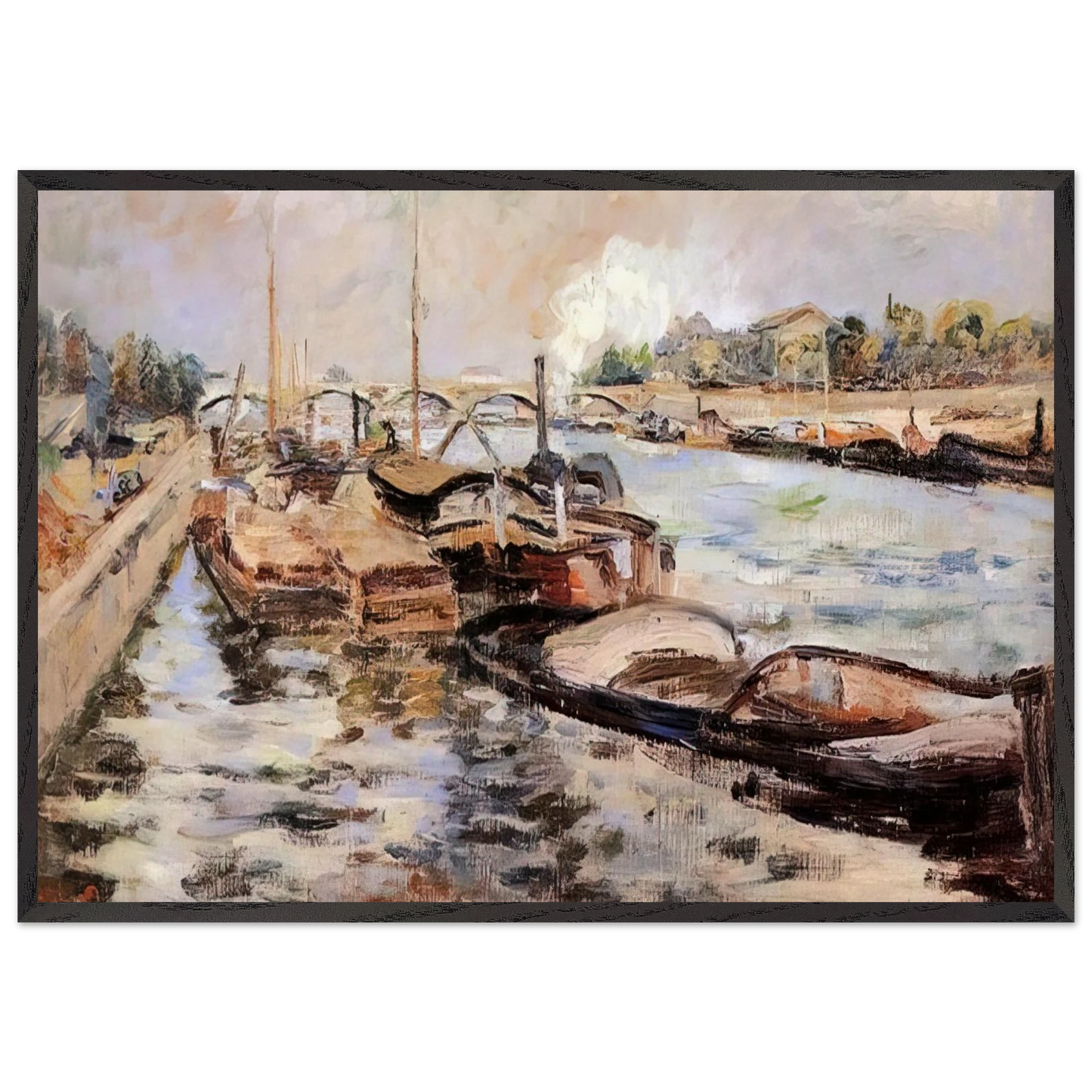 The Seine - 1867 - Armand Guillaumin 70x100 cm / 28x40 inches Framed Art Print – Black Wooden Frame
