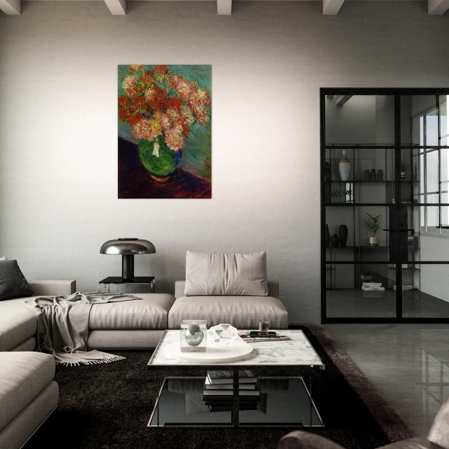 Vase of Chrysanthemums - claude monet Brushed Aluminum Print - 70x100 cm / 28x40 inches | claude monet Aluminum Print | claude monet Prints