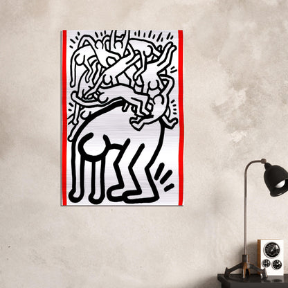 FIGHT AIDS WORLDWIDE 1990 - Keith Haring Brushed Aluminum Print - 70x100 cm / 28x40 inches | Keith Haring Aluminum Print | Keith Haring Prints