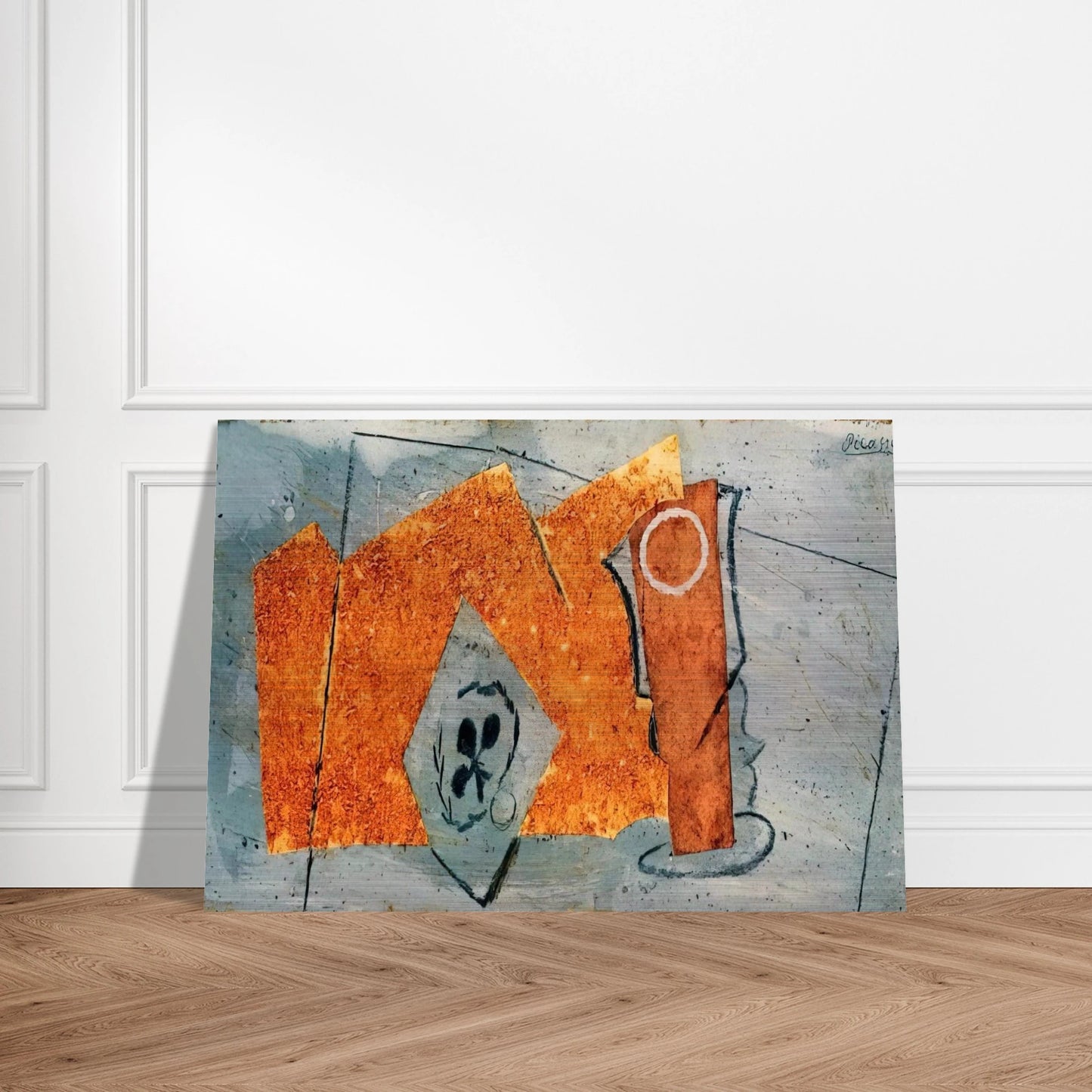 Playing Card and Glass - 1914 - Pablo Picasso Brushed Aluminum Print - 70x100 cm / 28x40 inches | Pablo Picasso Aluminum Print | Pablo Picasso Prints