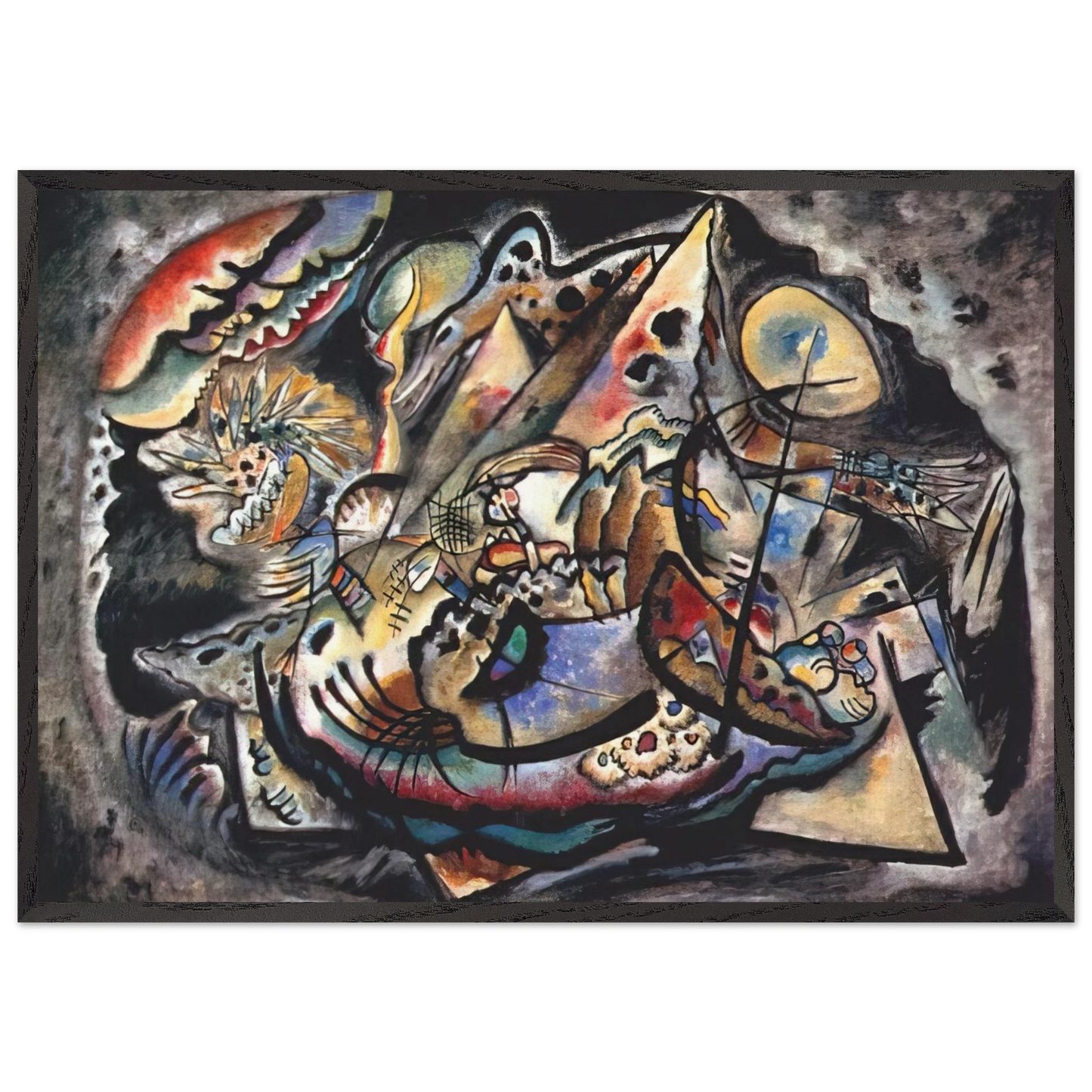 GREY OVAL 1917 - Wassily Kandinsky 70x100 cm / 28x40 inches Framed Art Print – Black Wooden Frame