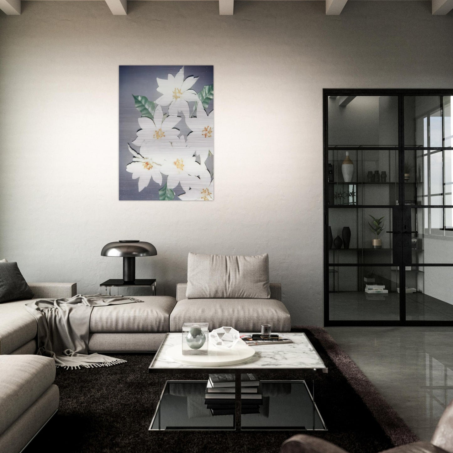 Christmas Poinsettias-White - Andy Warhol Brushed Aluminum Print - 70x100 cm / 28x40 inches | Andy Warhol Aluminum Print | Andy Warhol Prints