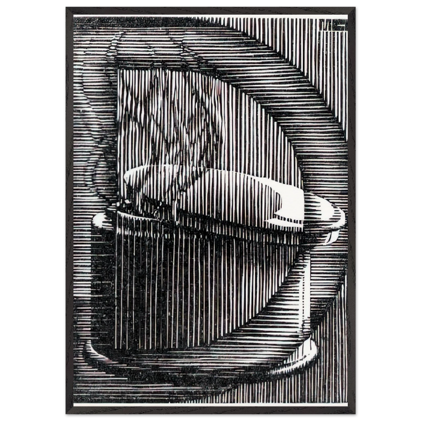 INITIAL D - MC Escher 70x100 cm / 28x40 inches Framed Art Print – Black Wooden Frame | Maurits Cornelis Escher Prints