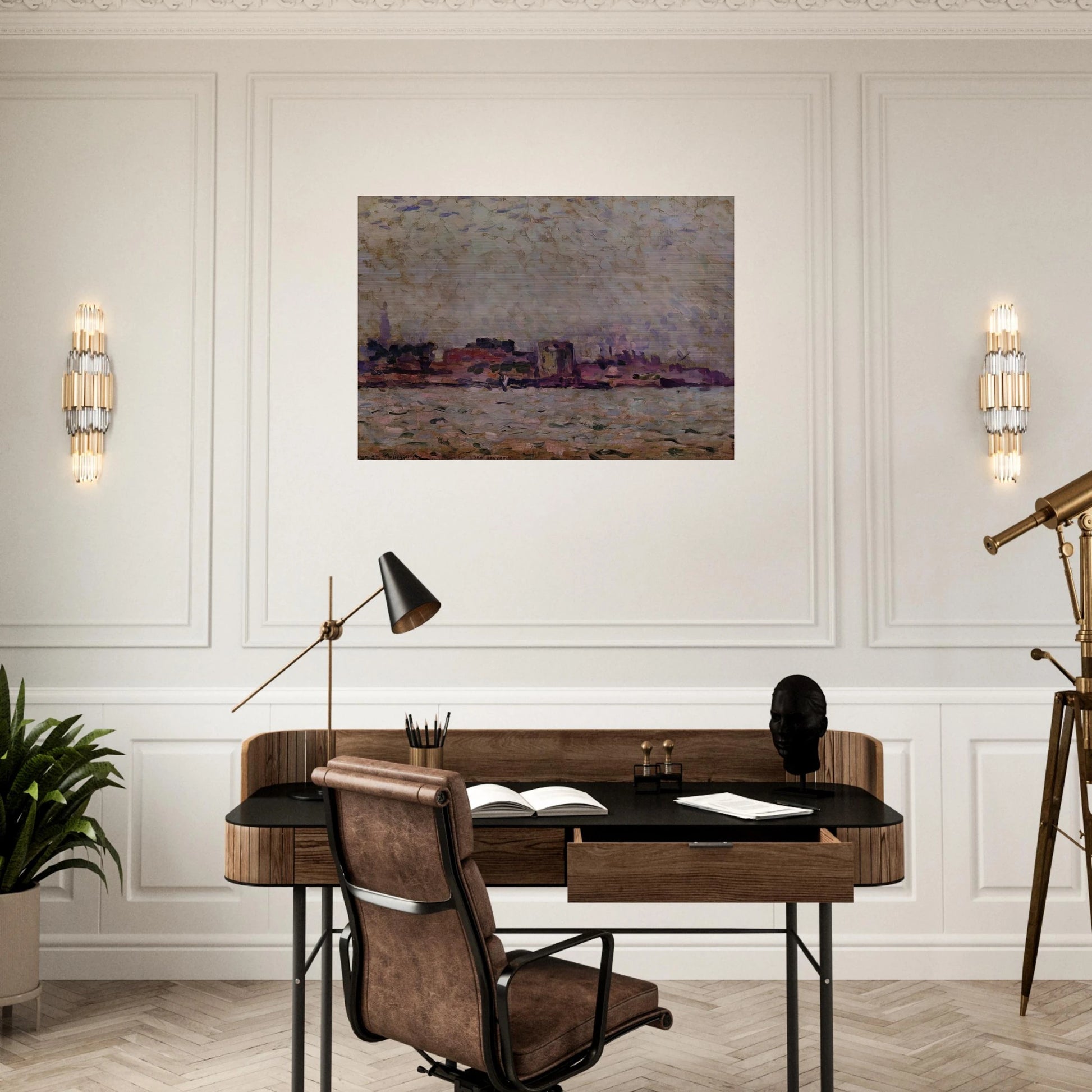 MORNING FOG OVER THE PORT OF VEER HOLLAND 1906 - Theo van Rysselberghe Brushed Aluminum Print - 70x100 cm / 28x40 inches | Theo van Rysselberghe Aluminum Print | Theo van Rysselberghe Prints