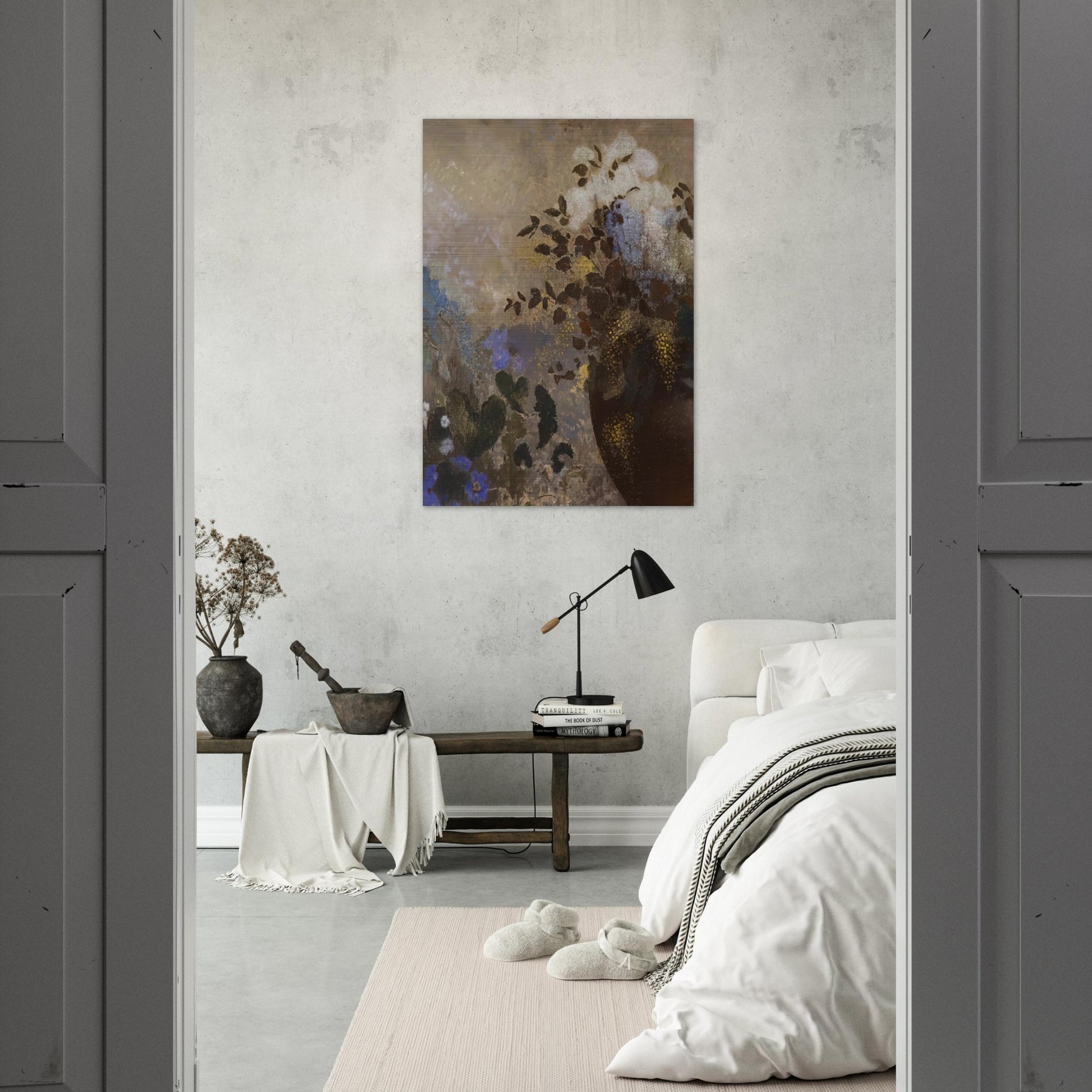 FLOWERS IN A BLACK VASE - Odilon Redon Brushed Aluminum Print - 70x100 cm / 28x40 inches | Odilon Redon Aluminum Print | Odilon Redon Prints