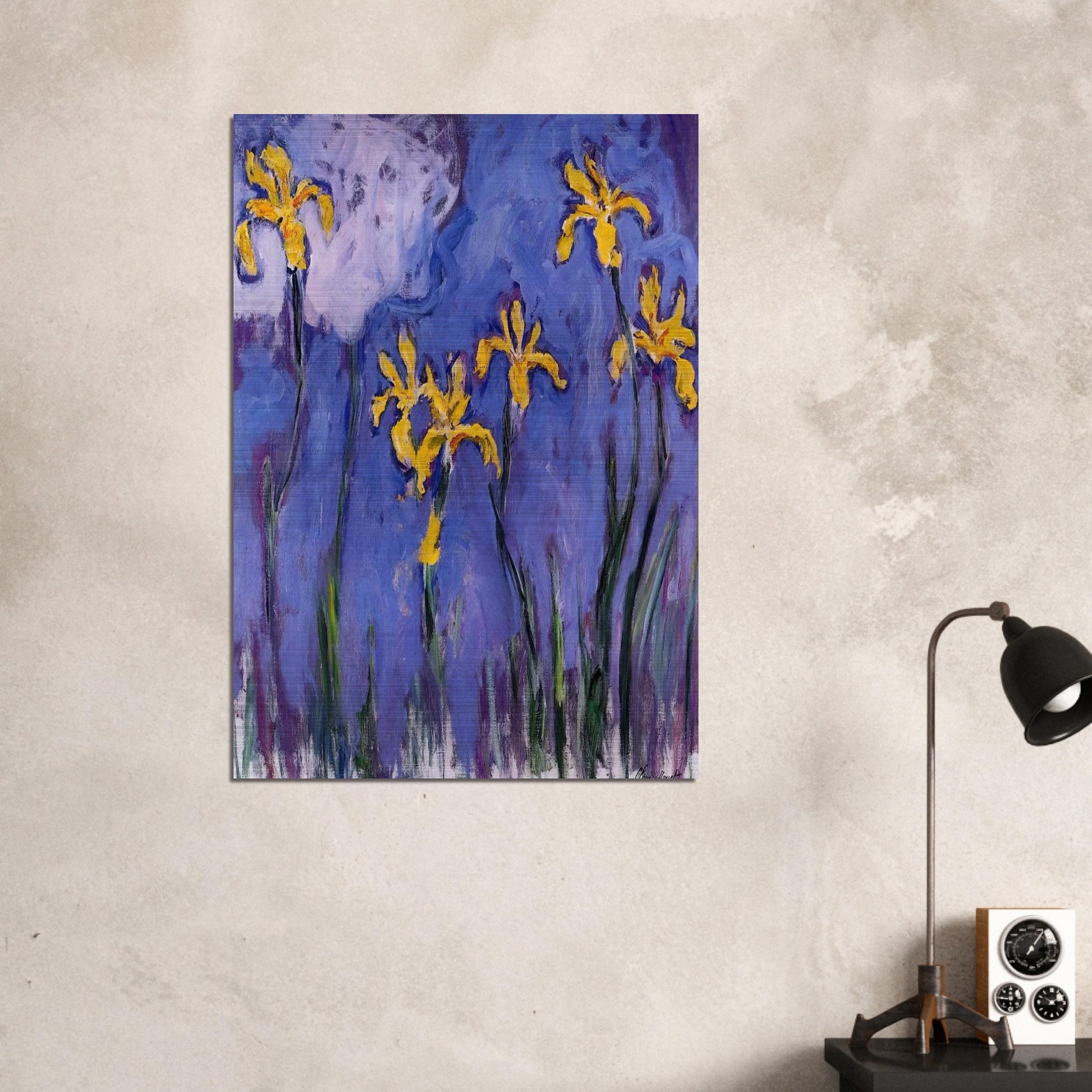 Yellow Irises with Pink Cloud - claude monet Brushed Aluminum Print - 70x100 cm / 28x40 inches | claude monet Aluminum Print | claude monet Prints