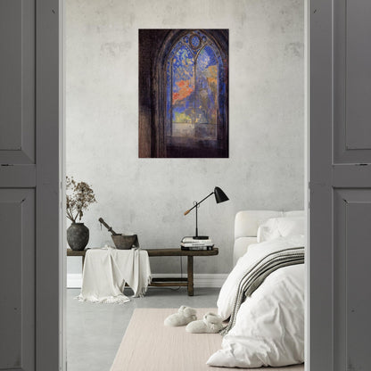 STAINED GLASS WINDOW THE MYSTERIOUS GARDEN - Odilon Redon Brushed Aluminum Print - 70x100 cm / 28x40 inches | Odilon Redon Aluminum Print | Odilon Redon Prints