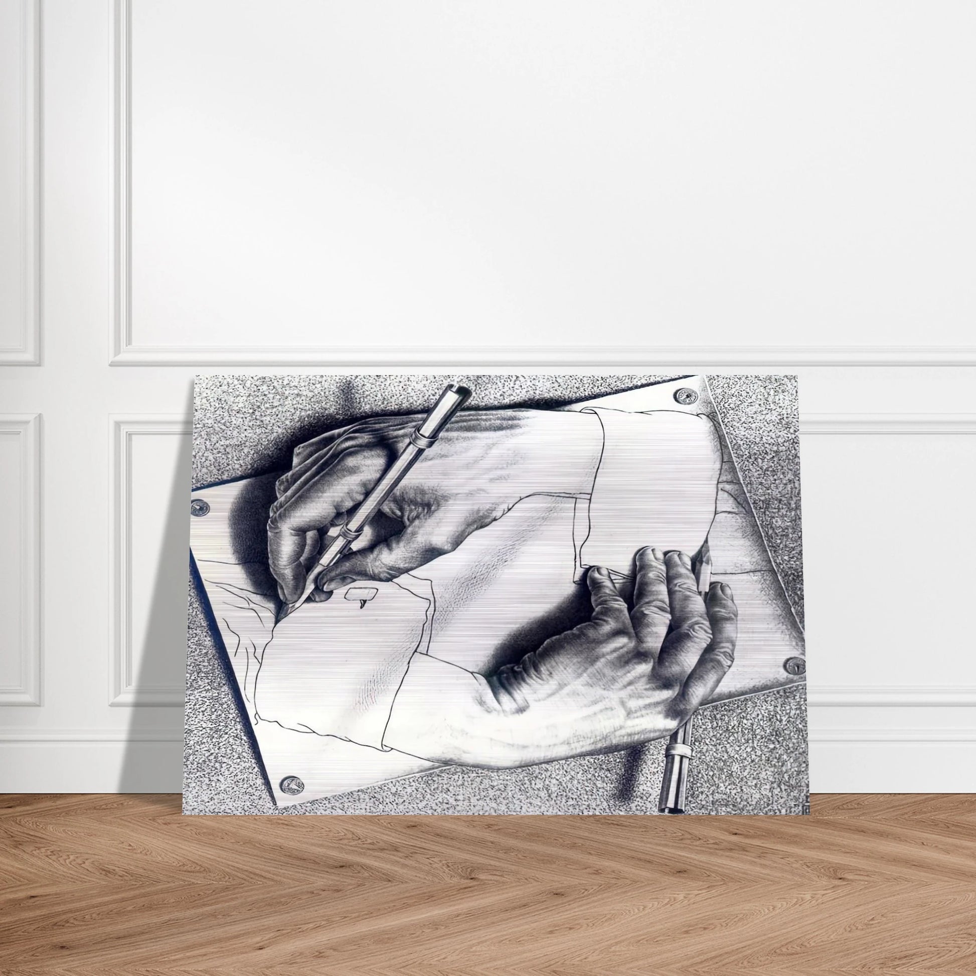DRAWING HANDS - MC Escher Brushed Aluminum Print - 70x100 cm / 28x40 inches | MC Escher Aluminum Print | MC Escher Prints | Maurits Cornelis Escher Prints