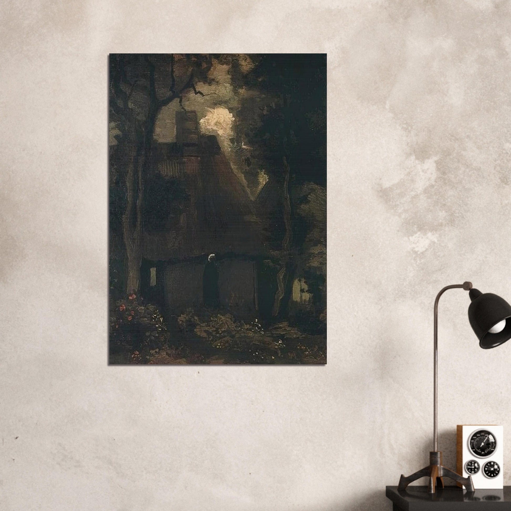 Cottage with Trees and Peasant Woman - Vincent van Gogh Brushed Aluminum Print - 70x100 cm / 28x40 inches | Vincent van Gogh Aluminum Print | Vincent van Gogh Prints