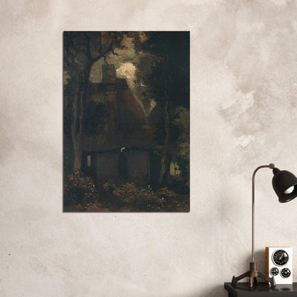 Cottage with Trees and Peasant Woman - Vincent van Gogh Brushed Aluminum Print - 70x100 cm / 28x40 inches | Vincent van Gogh Aluminum Print | Vincent van Gogh Prints