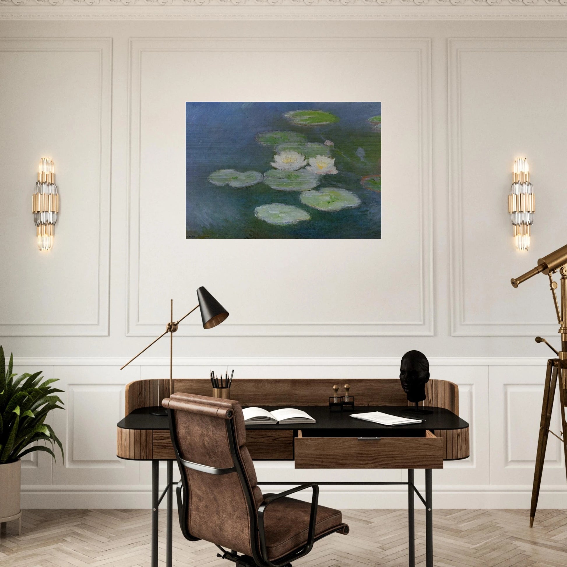 Water Lilies, Evening Effect - claude monet Brushed Aluminum Print - 70x100 cm / 28x40 inches | claude monet Aluminum Print | claude monet Prints