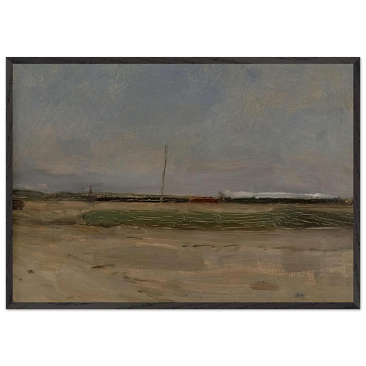 Polder Landscape with a Train and a Small Windmill on the Horizon - Piet Mondrian 70x100 cm / 28x40 inches Framed Art Print – Black Wooden Frame