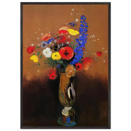 WILD FLOWERS IN A LONG NECKED VASE - Odilon Redon 70x100 cm / 28x40 inches Framed Art Print – Black Wooden Frame