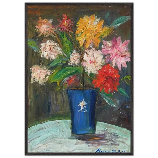 VASE WITH FLOWERS 1 - Maurice Utrillo 70x100 cm / 28x40 inches Framed Art Print – Black Wooden Frame