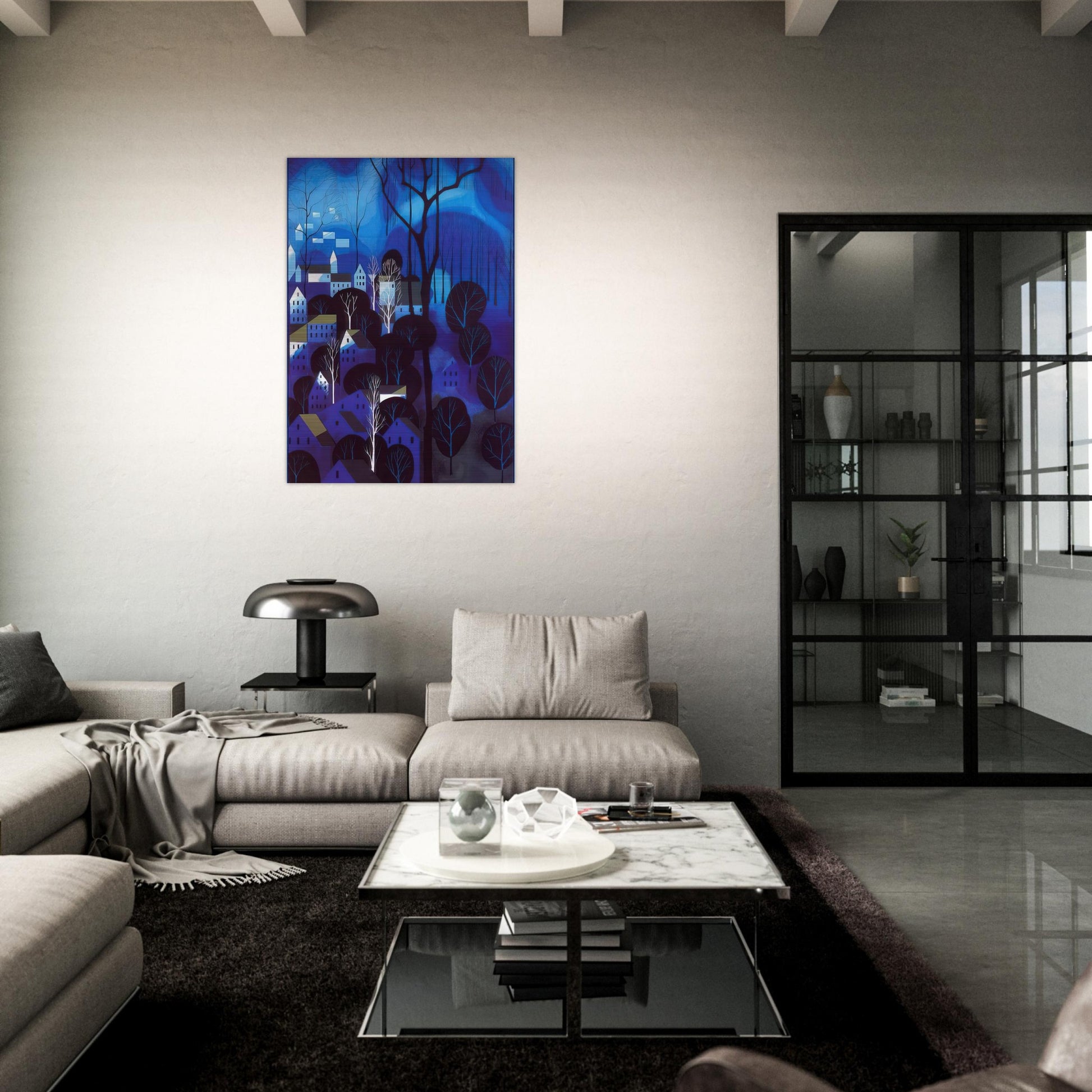 Midnight Blue - Eyvind Earle Brushed Aluminum Print - 70x100 cm / 28x40 inches | Eyvind Earle Aluminum Print | Eyvind Earle Prints