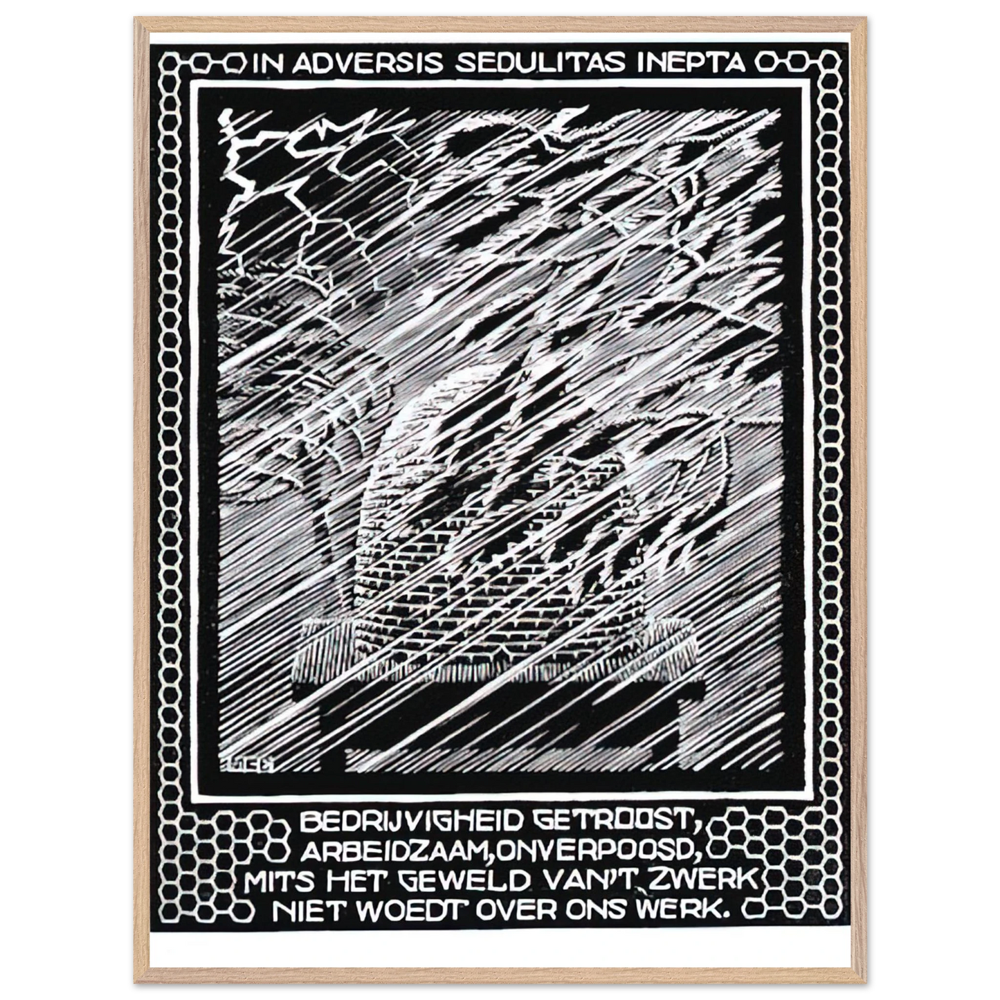 MC Escher - EMBLEMATA BEEHIVE Wall Art - 21x29.7 cm / 8x12" - Premium Wooden Framed Poster With Fine Art Paper - Wood frame